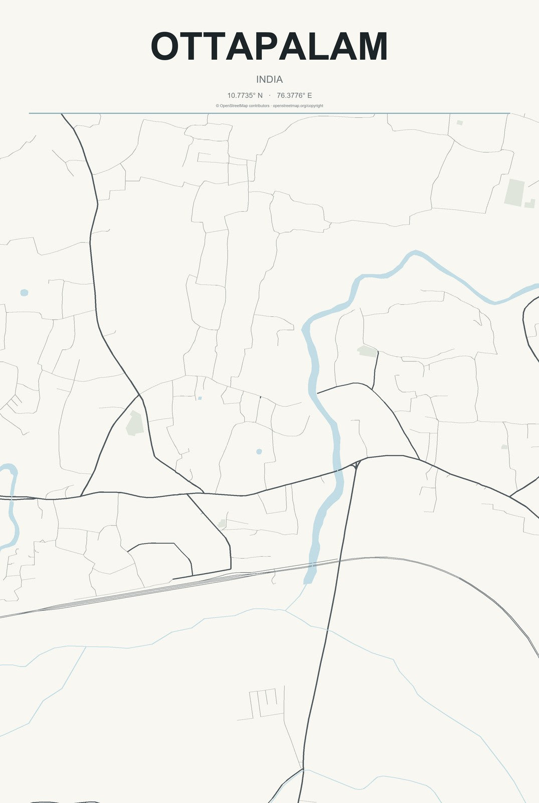 Ottapalam, India City Map Aluminum Sign in Headline Atlas style