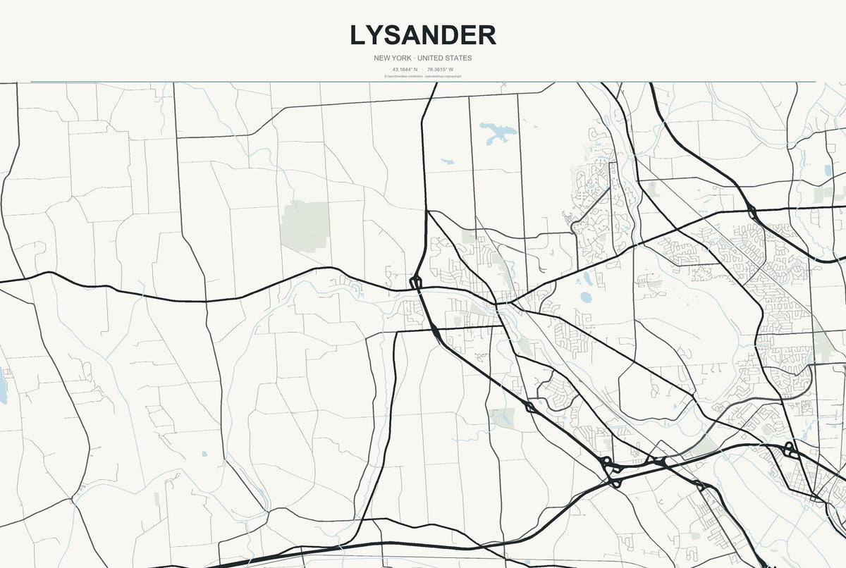 Lysander, New York City Map Aluminum Sign in Headline Atlas style