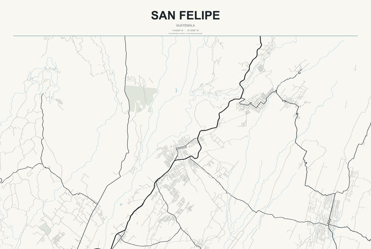 San Felipe, Guatemala City Map Aluminum Sign in Headline Atlas style