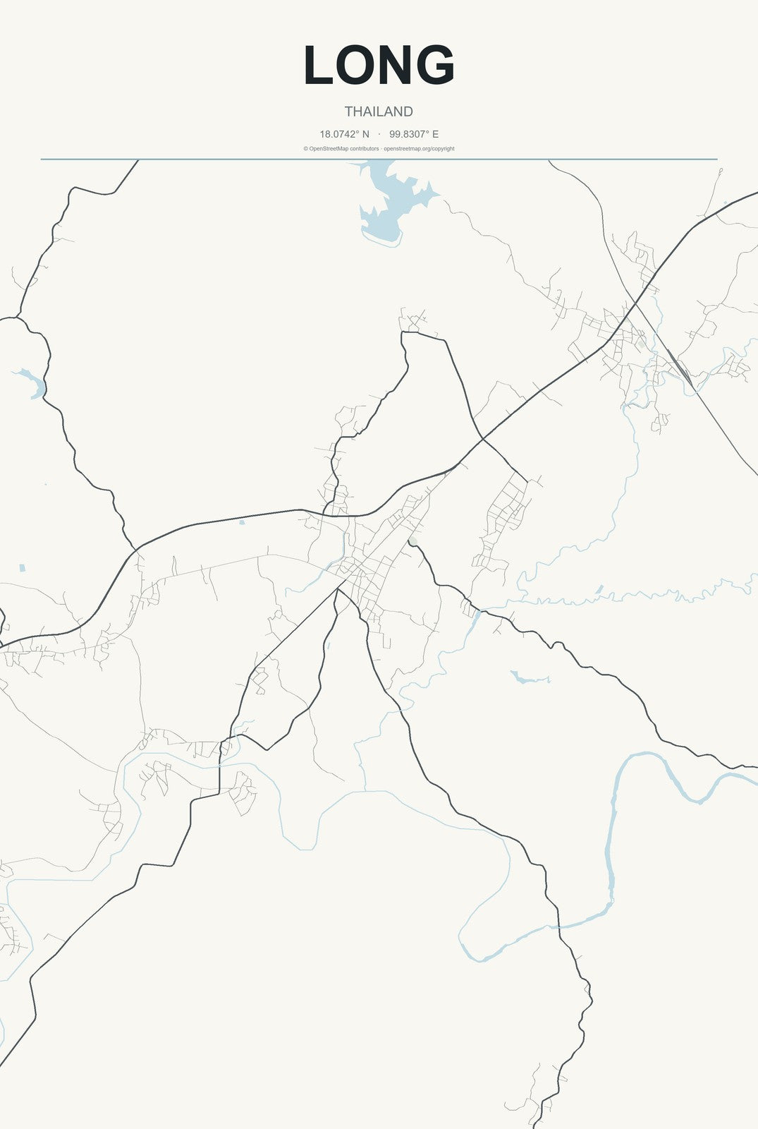 Long, Thailand City Map Aluminum Sign in Headline Atlas style