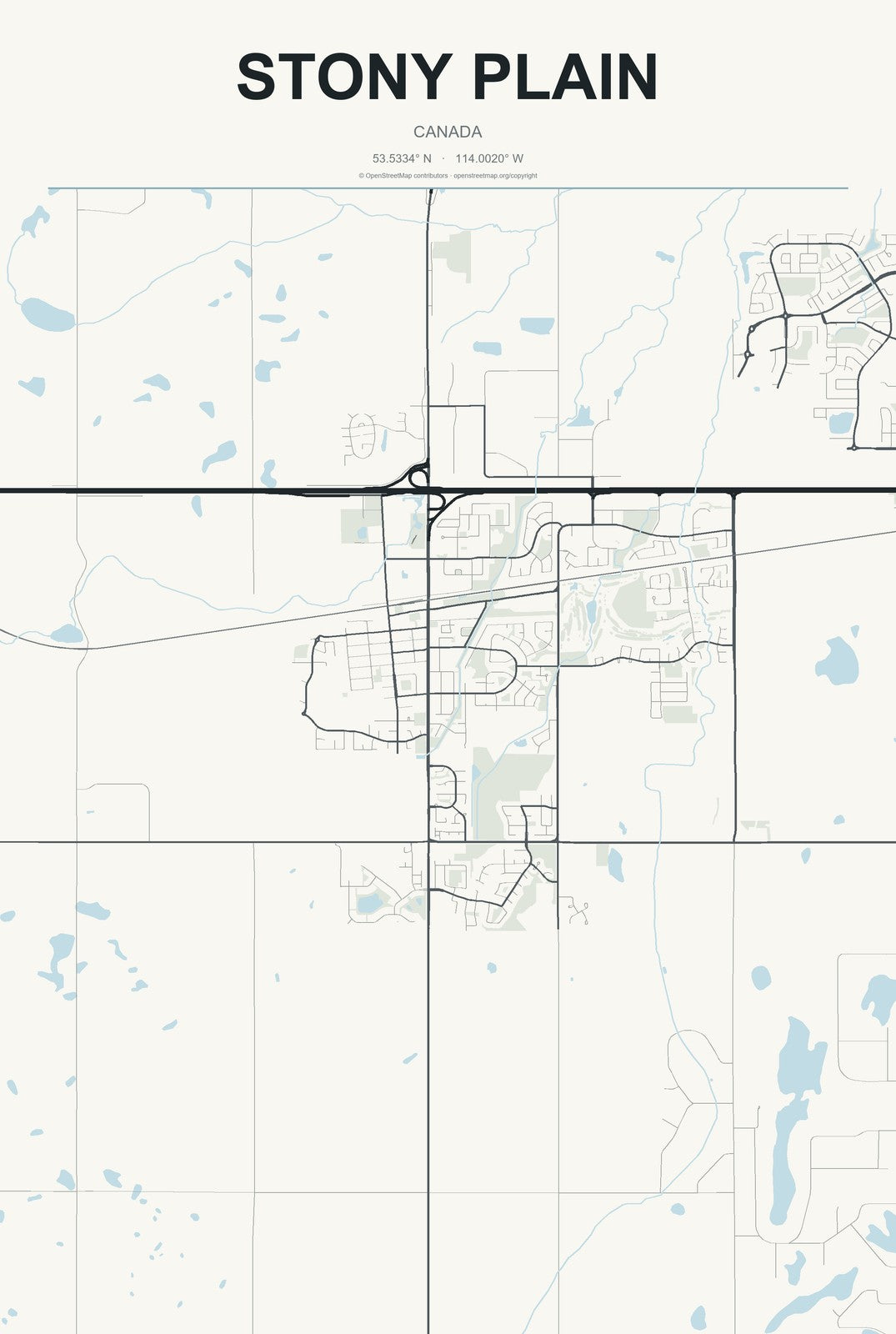 Stony Plain, Canada City Map Aluminum Sign in Headline Atlas style