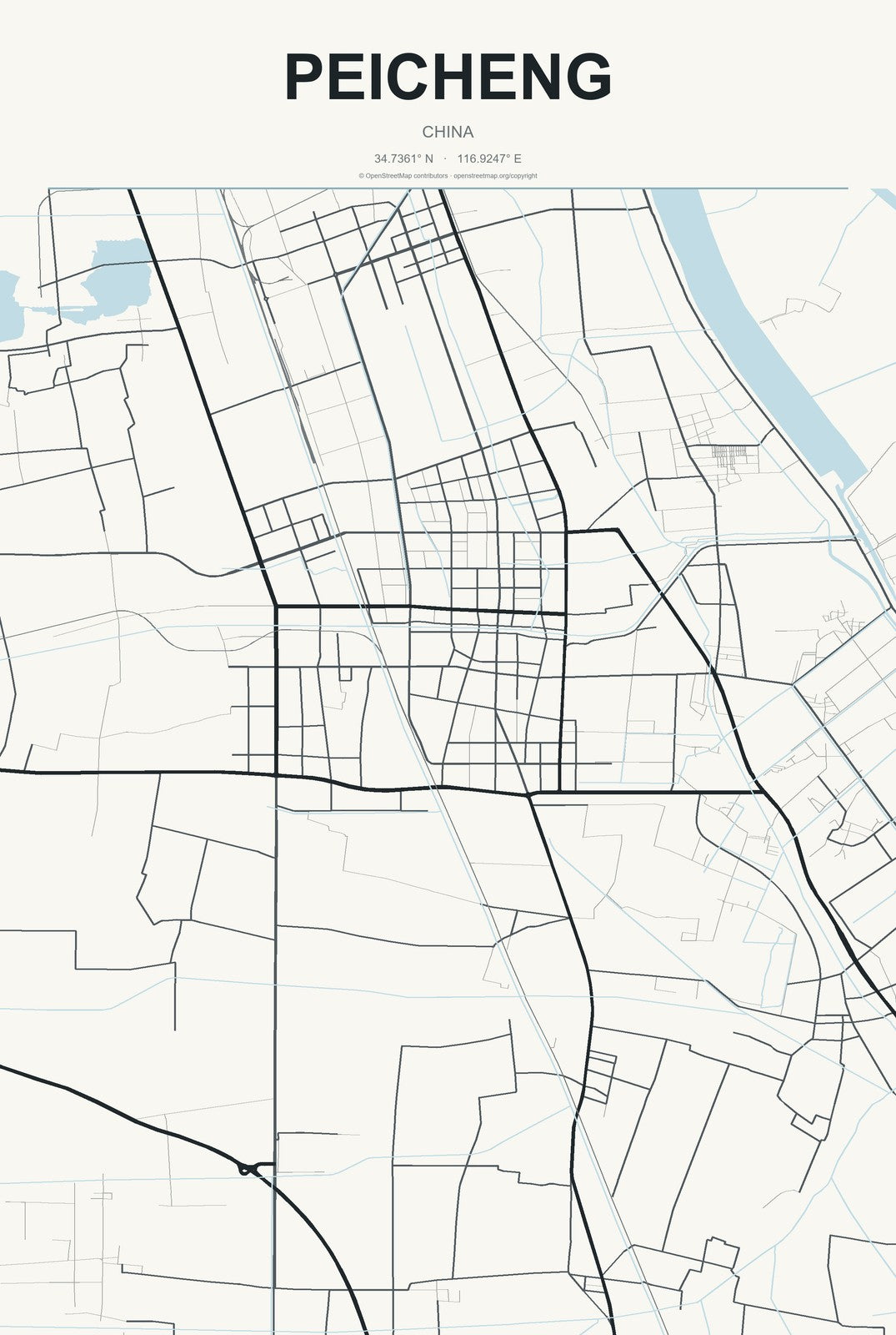 Peicheng, China City Map Aluminum Sign in Headline Atlas style