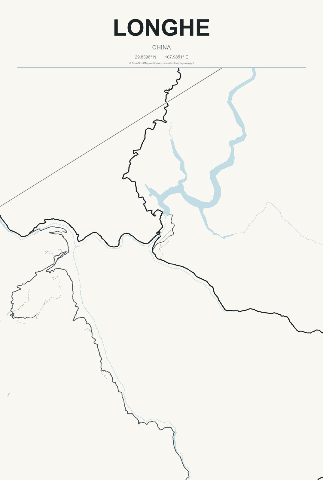 Longhe, China City Map Aluminum Sign in Headline Atlas style