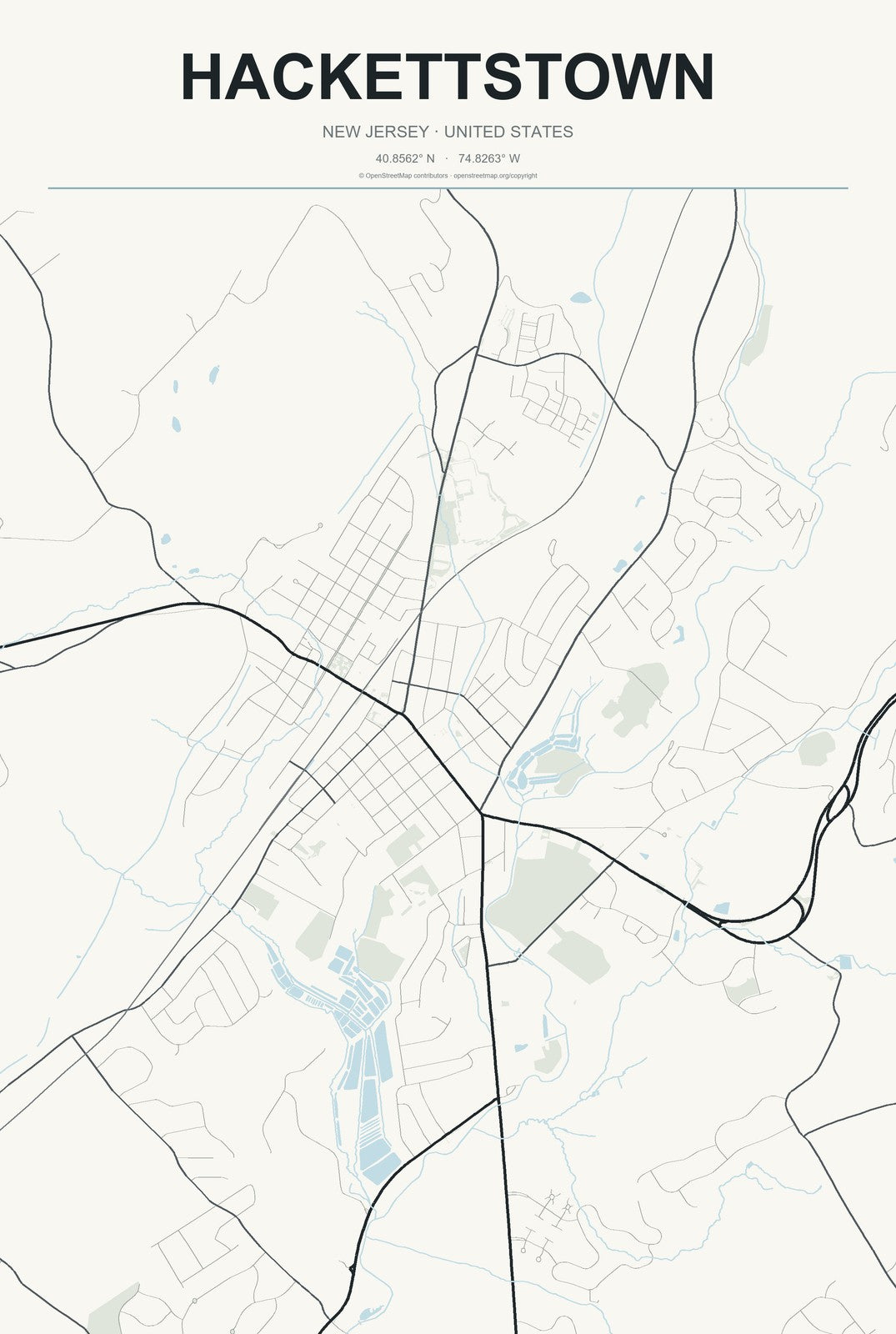 Hackettstown, New Jersey City Map Aluminum Sign in Headline Atlas style