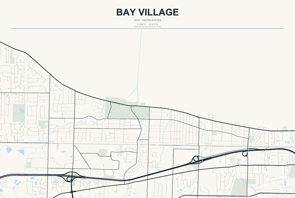 Bay Village, Ohio City Map Aluminum Sign in Headline Atlas style