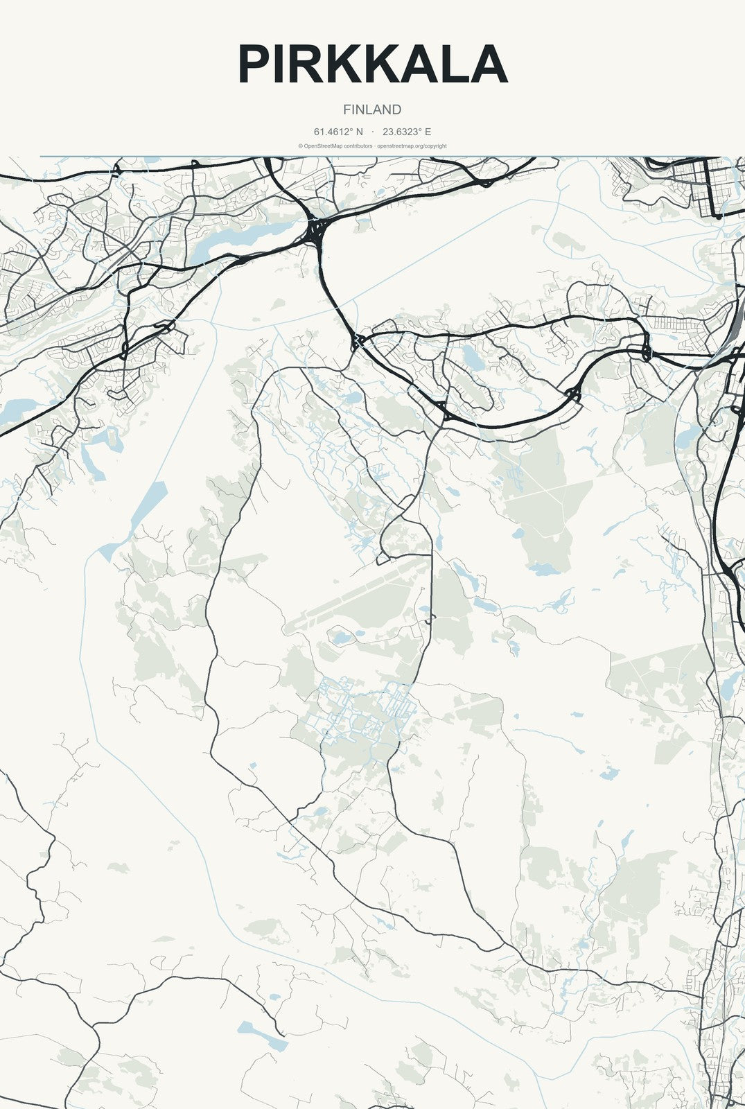 Pirkkala, Finland City Map Aluminum Sign in Headline Atlas style