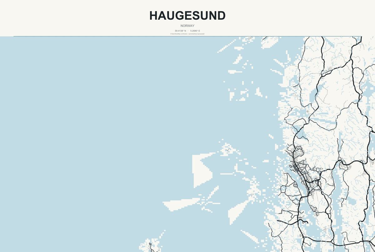 Haugesund, Norway City Map Aluminum Sign in Headline Atlas style