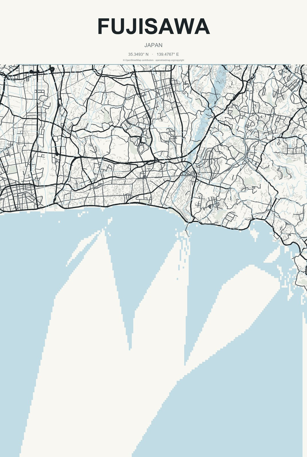Fujisawa, Japan City Map Aluminum Sign in Headline Atlas style