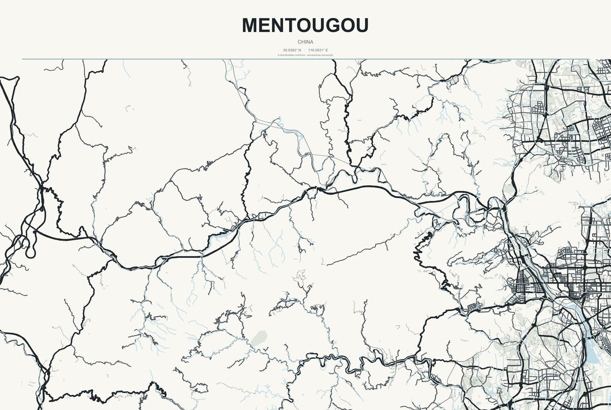 Mentougou, China City Map Aluminum Sign in Headline Atlas style