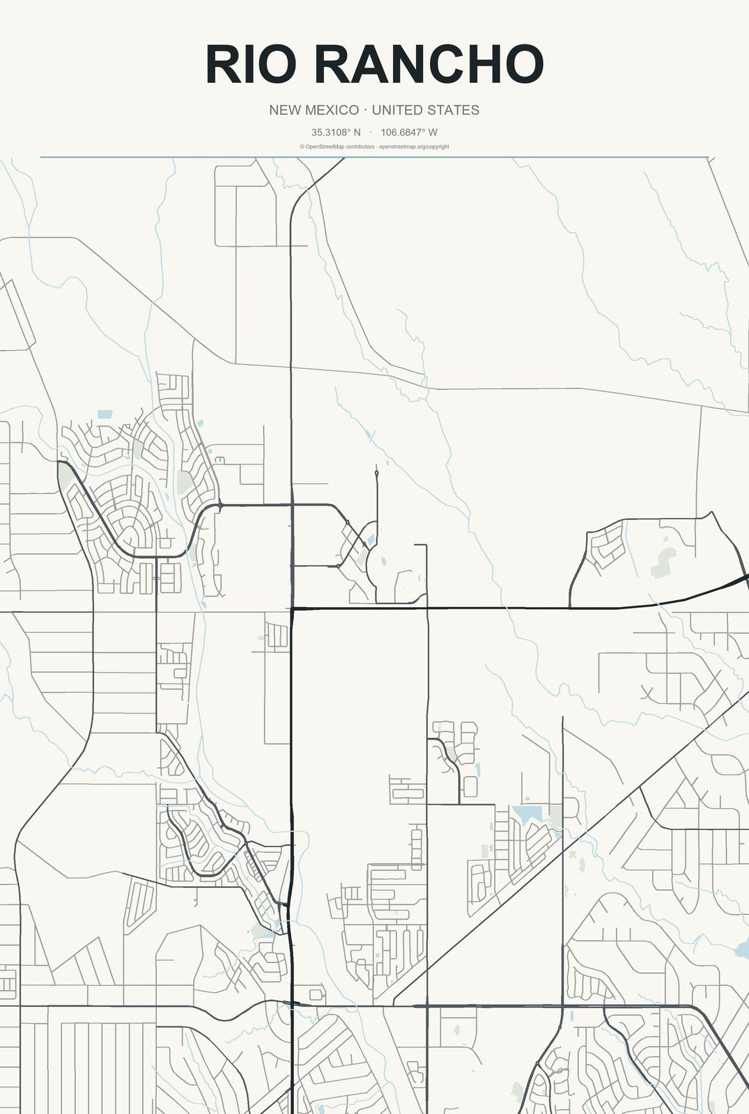 Rio Rancho, New Mexico City Map Aluminum Sign in Headline Atlas style