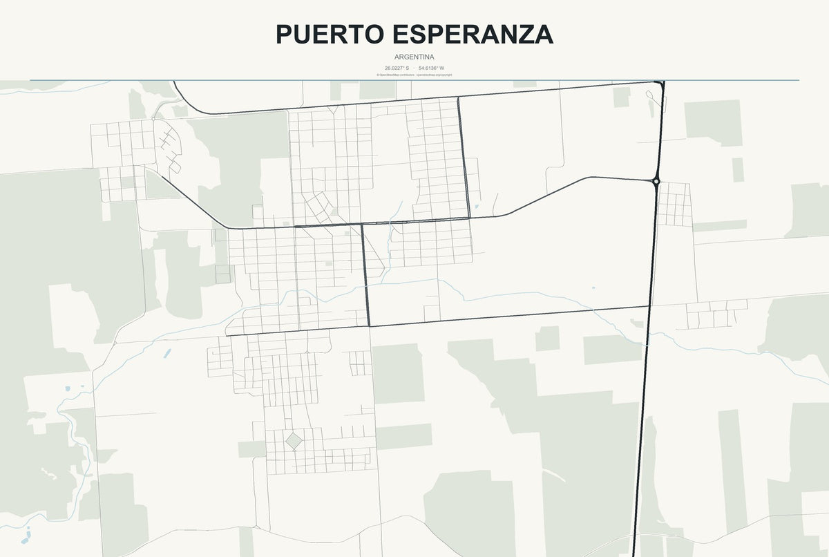 Puerto Esperanza, Argentina City Map Aluminum Sign in Headline Atlas style