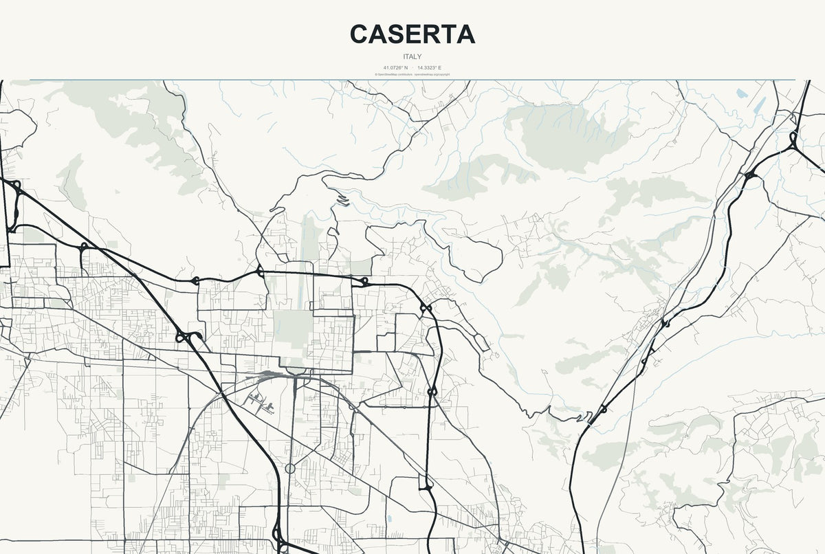 Caserta, Italy City Map Aluminum Sign in Headline Atlas style