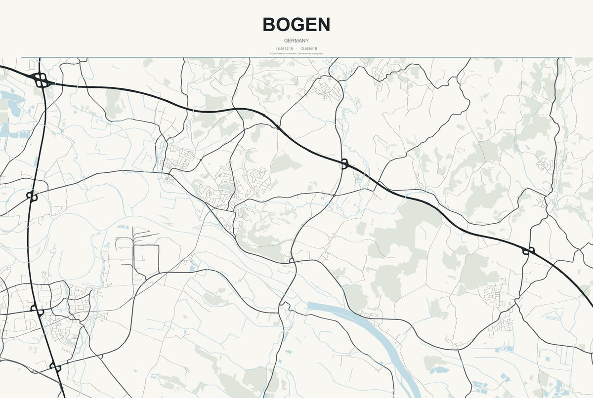 Bogen, Germany City Map Aluminum Sign in Headline Atlas style