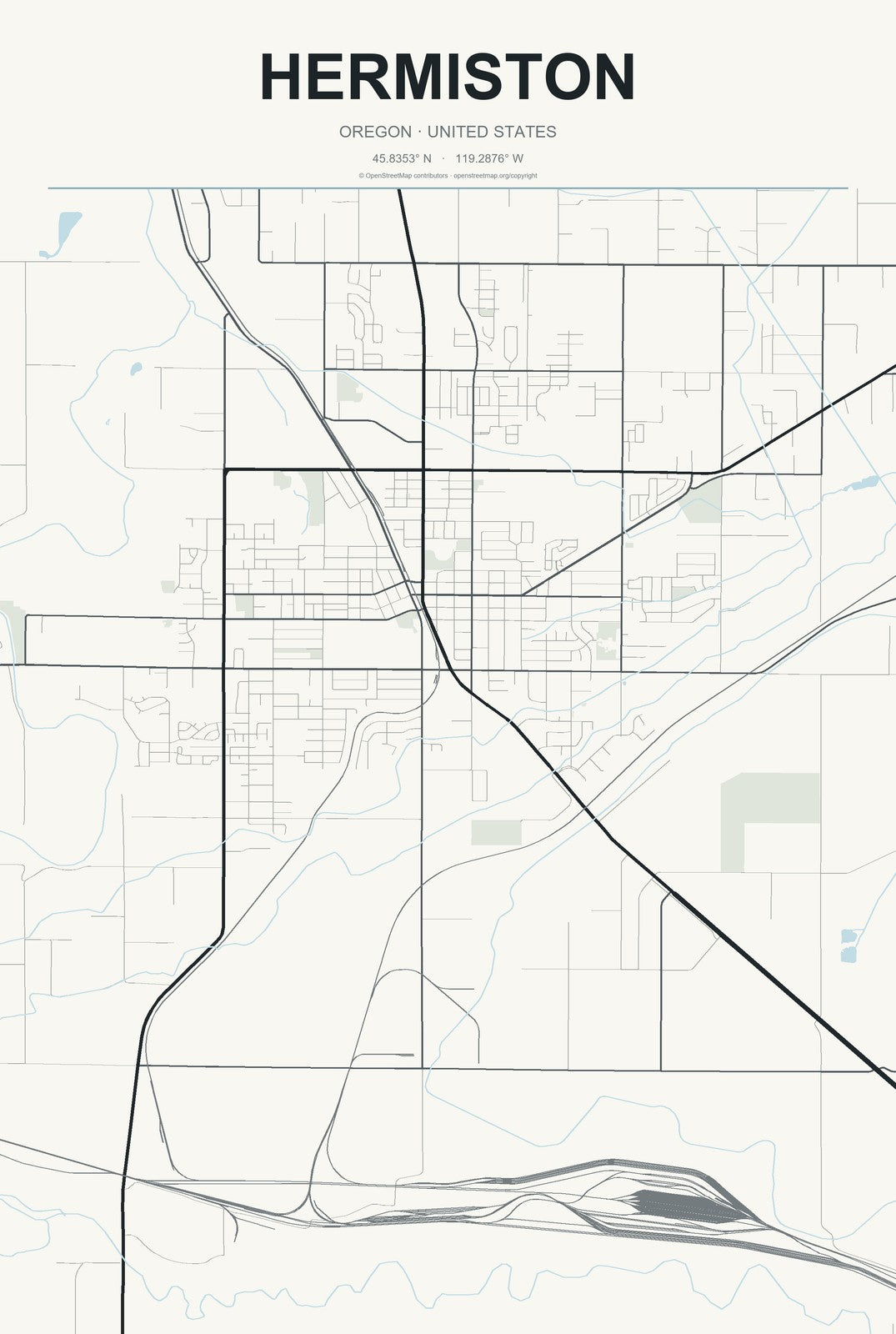 Hermiston, Oregon City Map Aluminum Sign in Headline Atlas style
