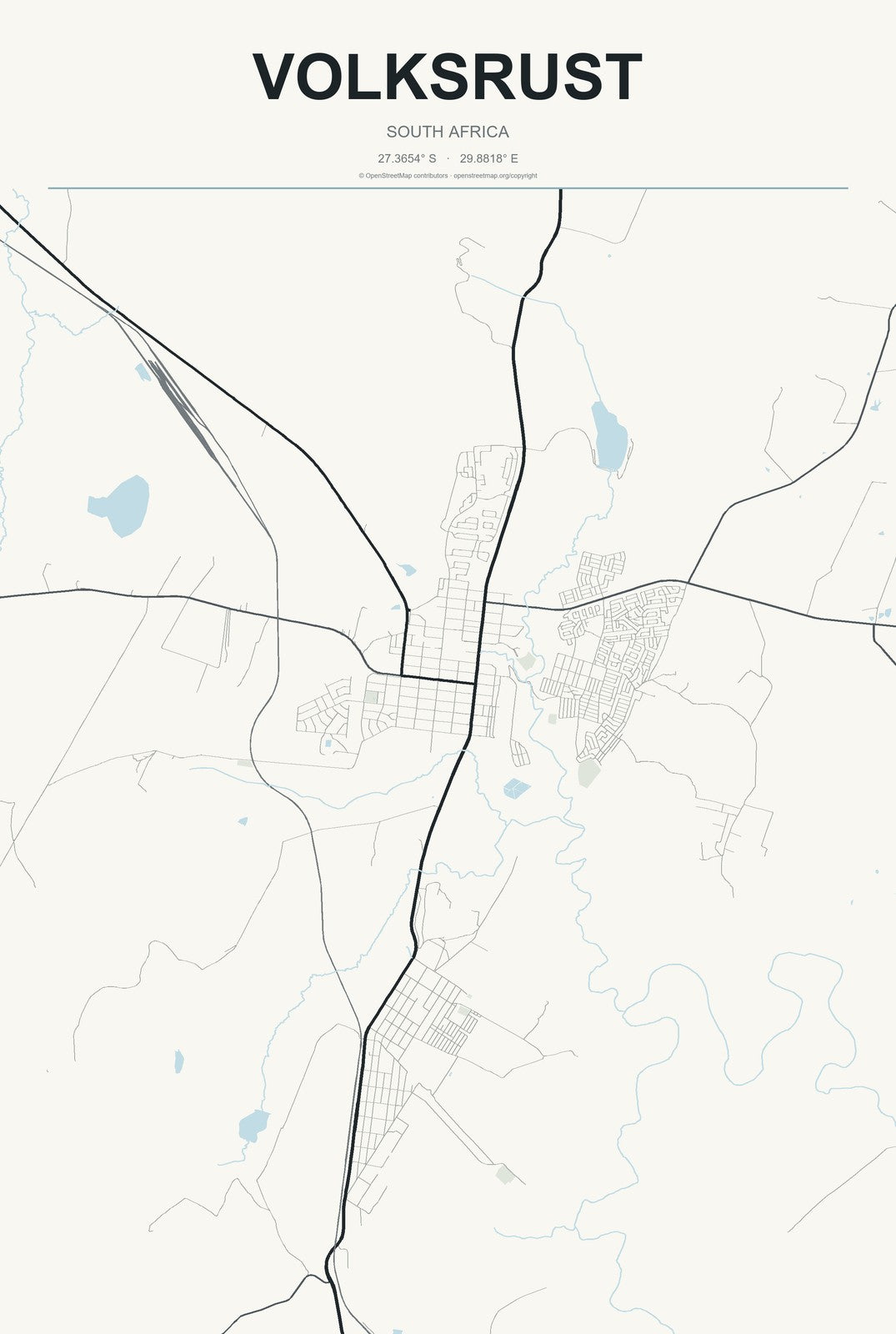 Volksrust, South Africa City Map Aluminum Sign in Headline Atlas style