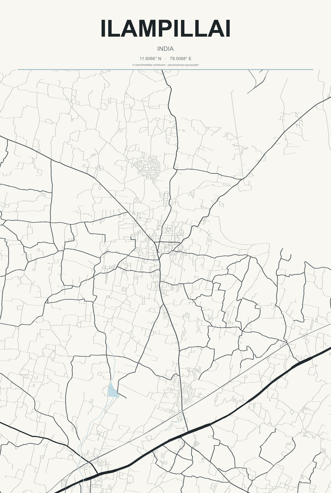 Ilampillai, India City Map Aluminum Sign in Headline Atlas style