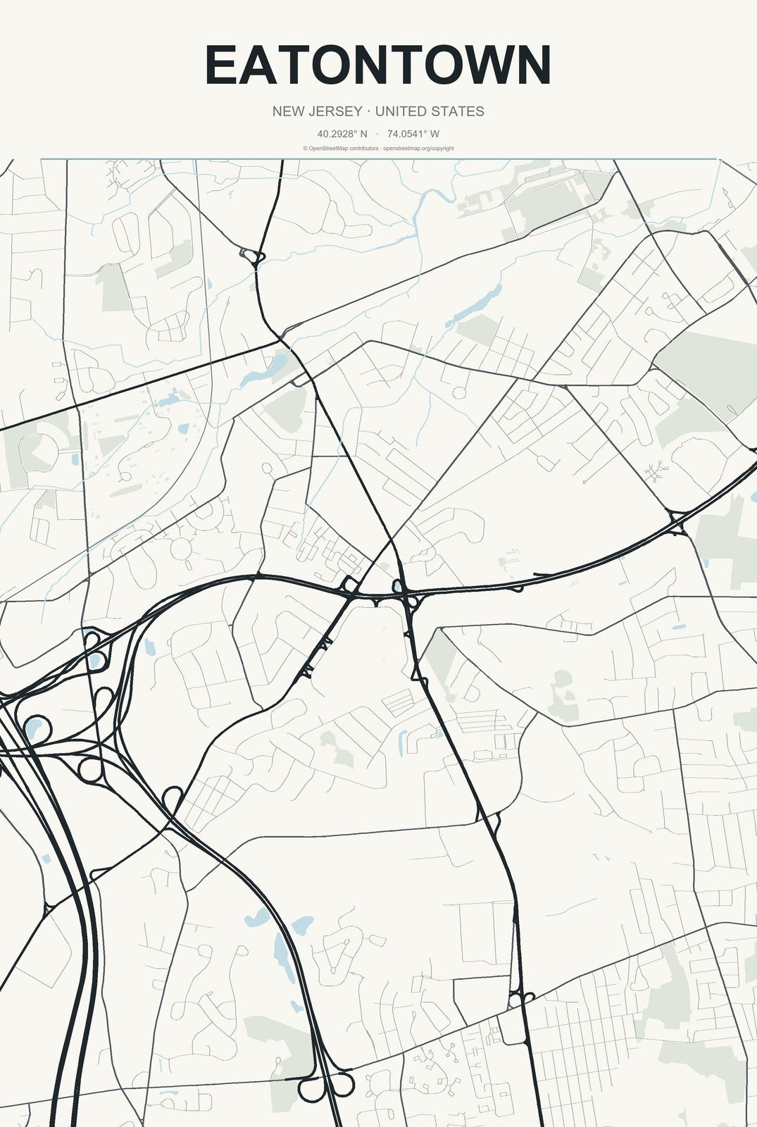 Eatontown, New Jersey City Map Aluminum Sign in Headline Atlas style