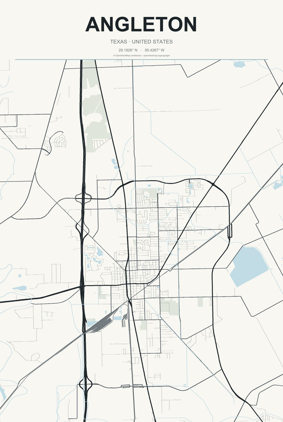 Angleton, Texas City Map Aluminum Sign in Headline Atlas style