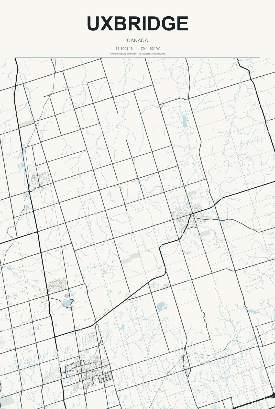 Uxbridge, Canada City Map Aluminum Sign in Headline Atlas style