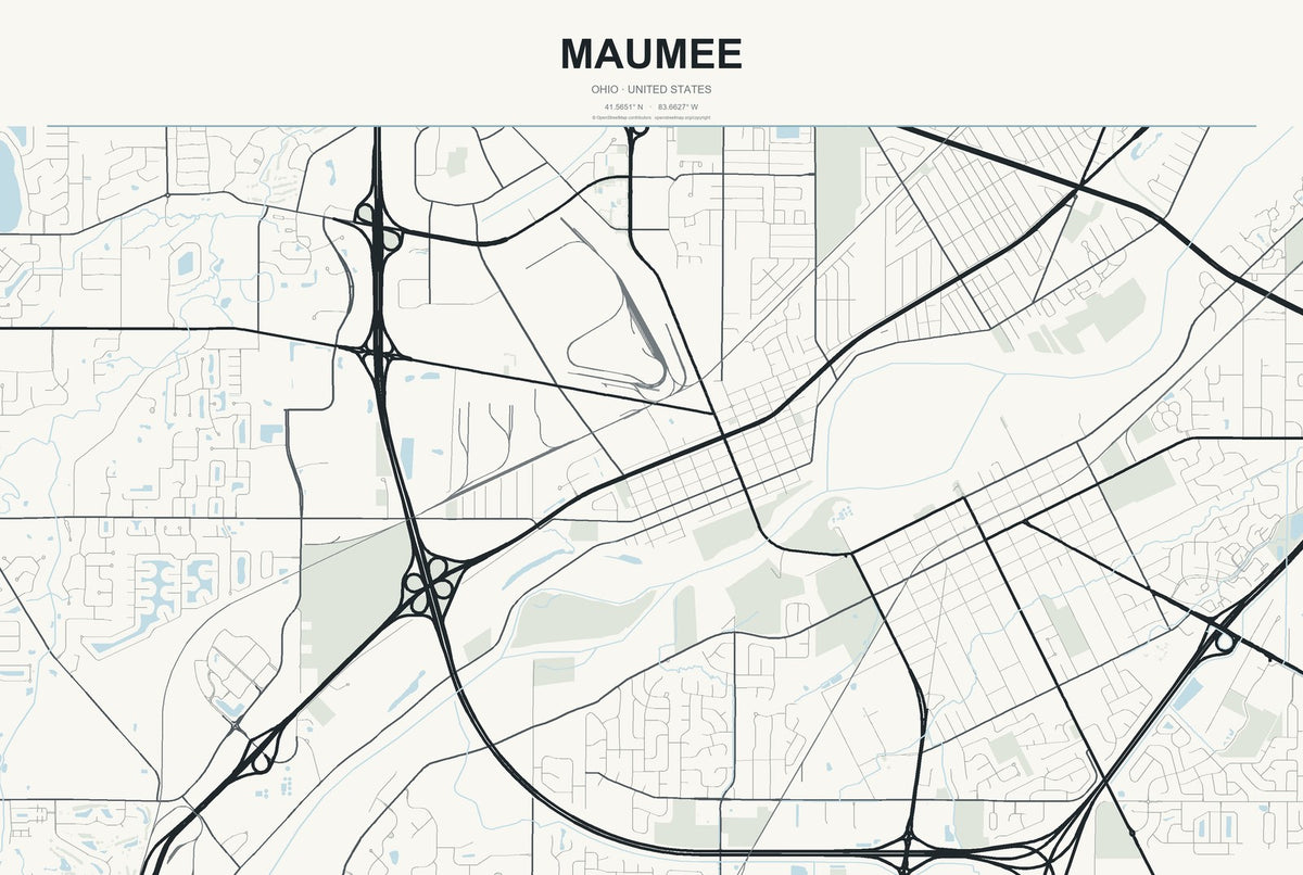 Maumee, Ohio City Map Aluminum Sign in Headline Atlas style