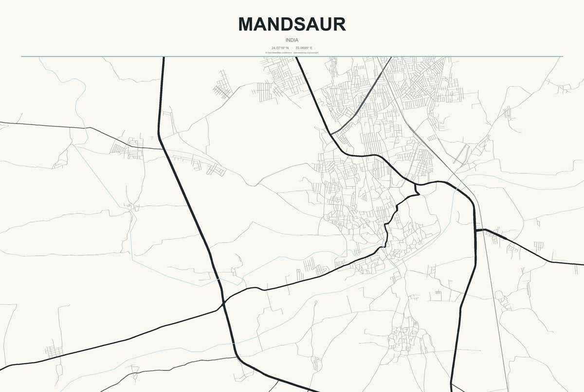 Mandsaur, India City Map Aluminum Sign in Headline Atlas style
