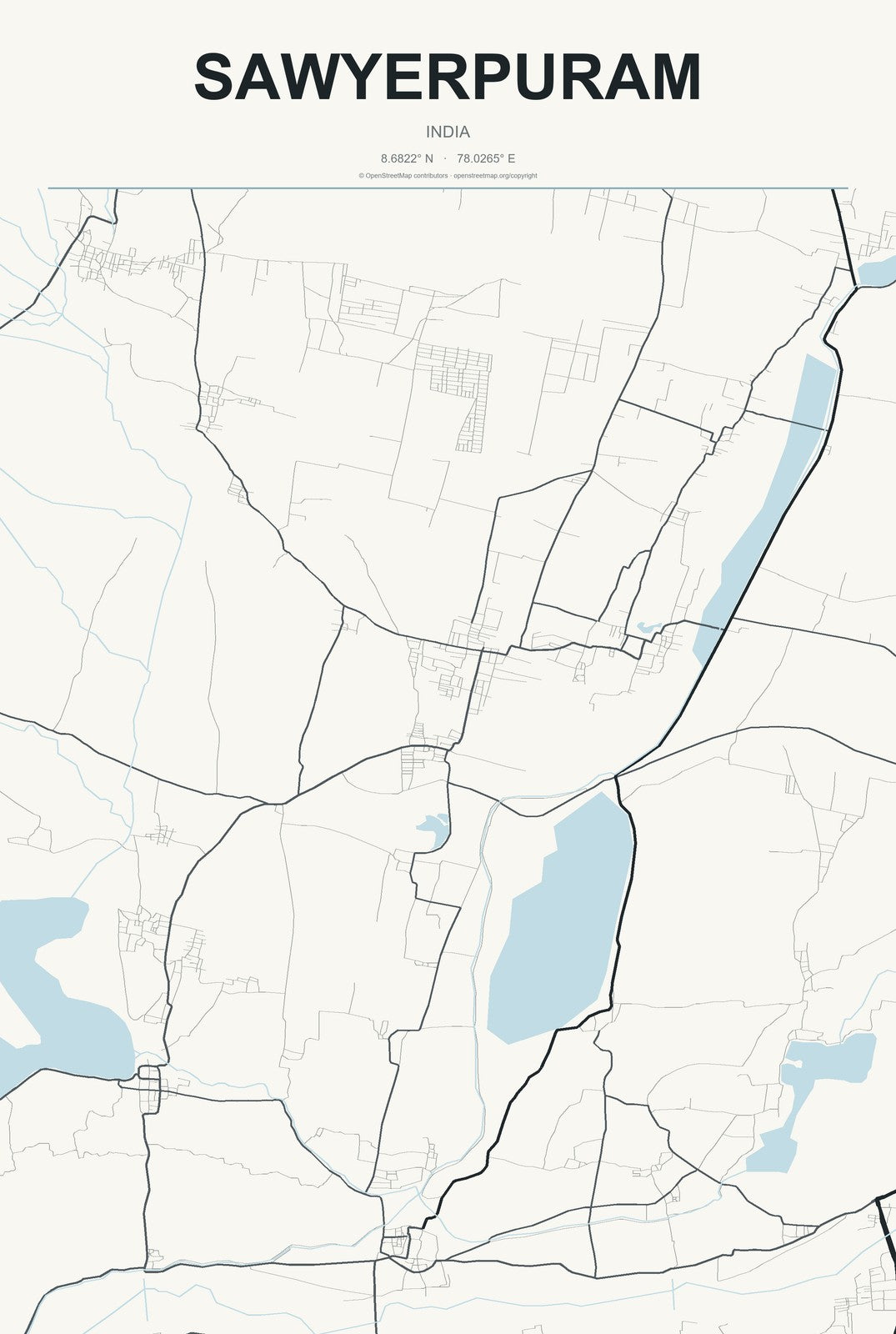 Sawyerpuram, India City Map Aluminum Sign in Headline Atlas style