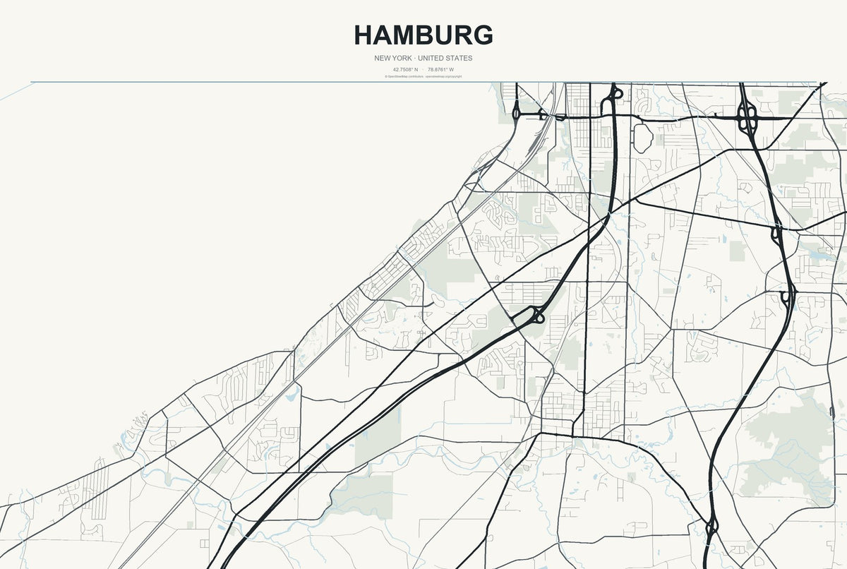 Hamburg, New York City Map Aluminum Sign in Headline Atlas style