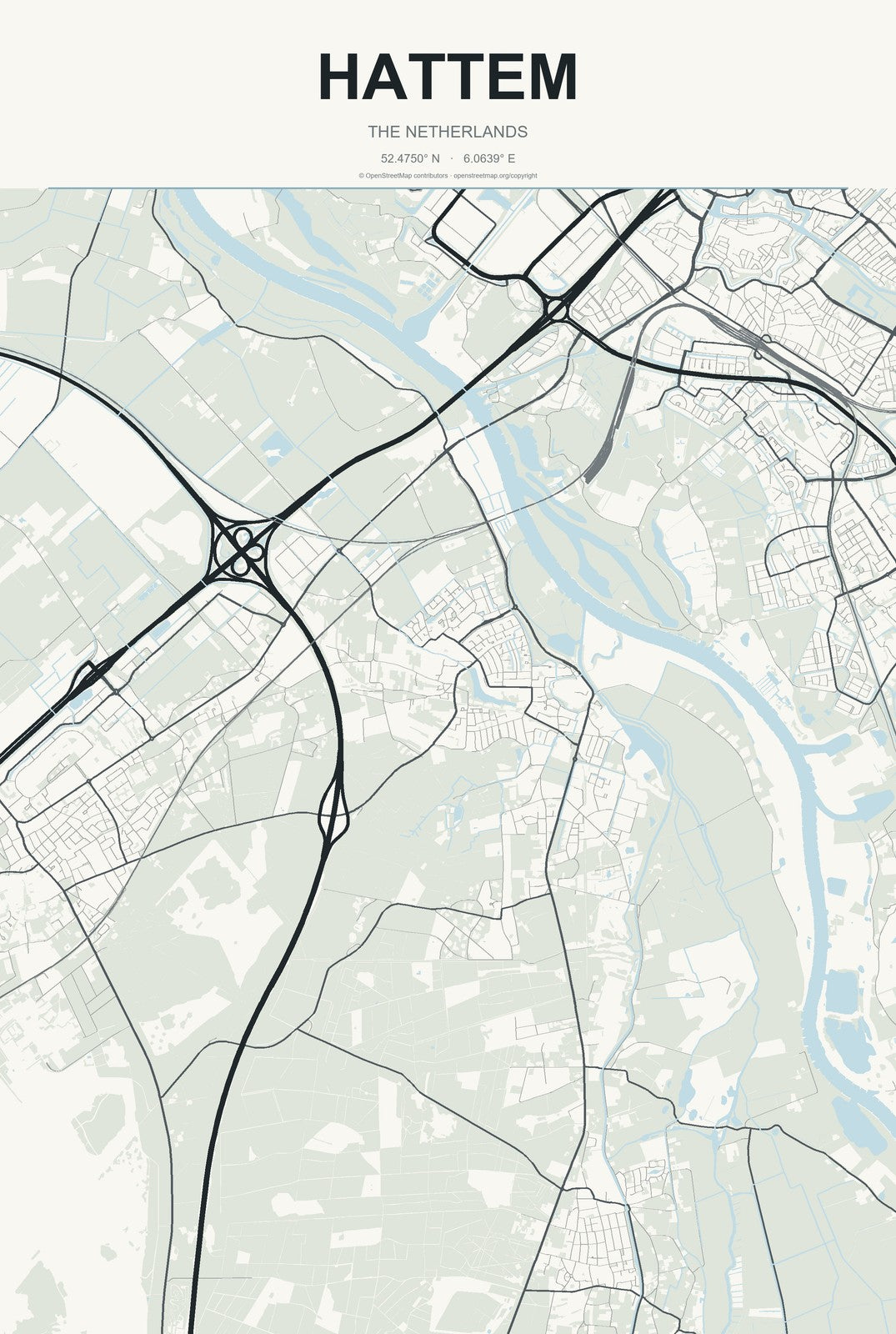 Hattem, The Netherlands City Map Aluminum Sign in Headline Atlas style