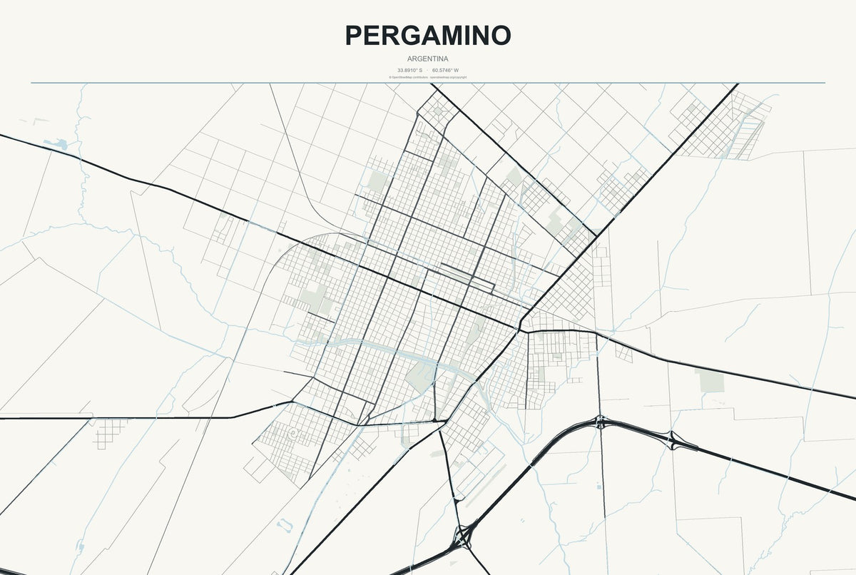 Pergamino, Argentina City Map Aluminum Sign in Headline Atlas style