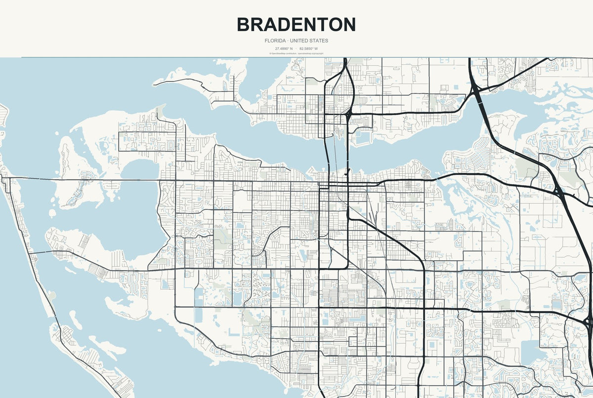 Bradenton, Florida City Map Aluminum Sign in Headline Atlas style