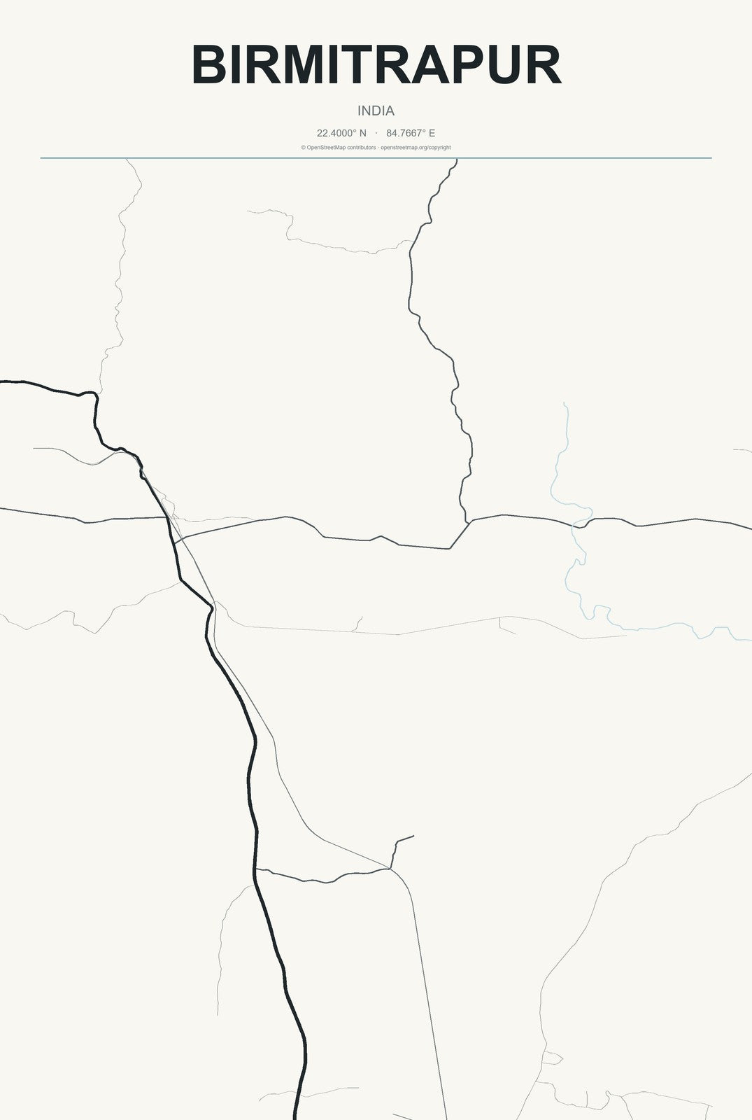 Birmitrapur, India City Map Aluminum Sign in Headline Atlas style