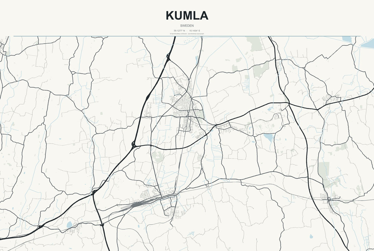 Kumla, Sweden City Map Aluminum Sign in Headline Atlas style