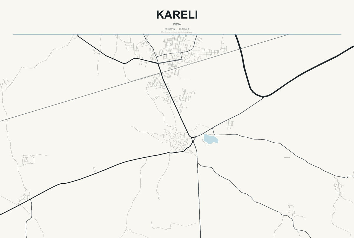 Kareli, India City Map Aluminum Sign in Headline Atlas style