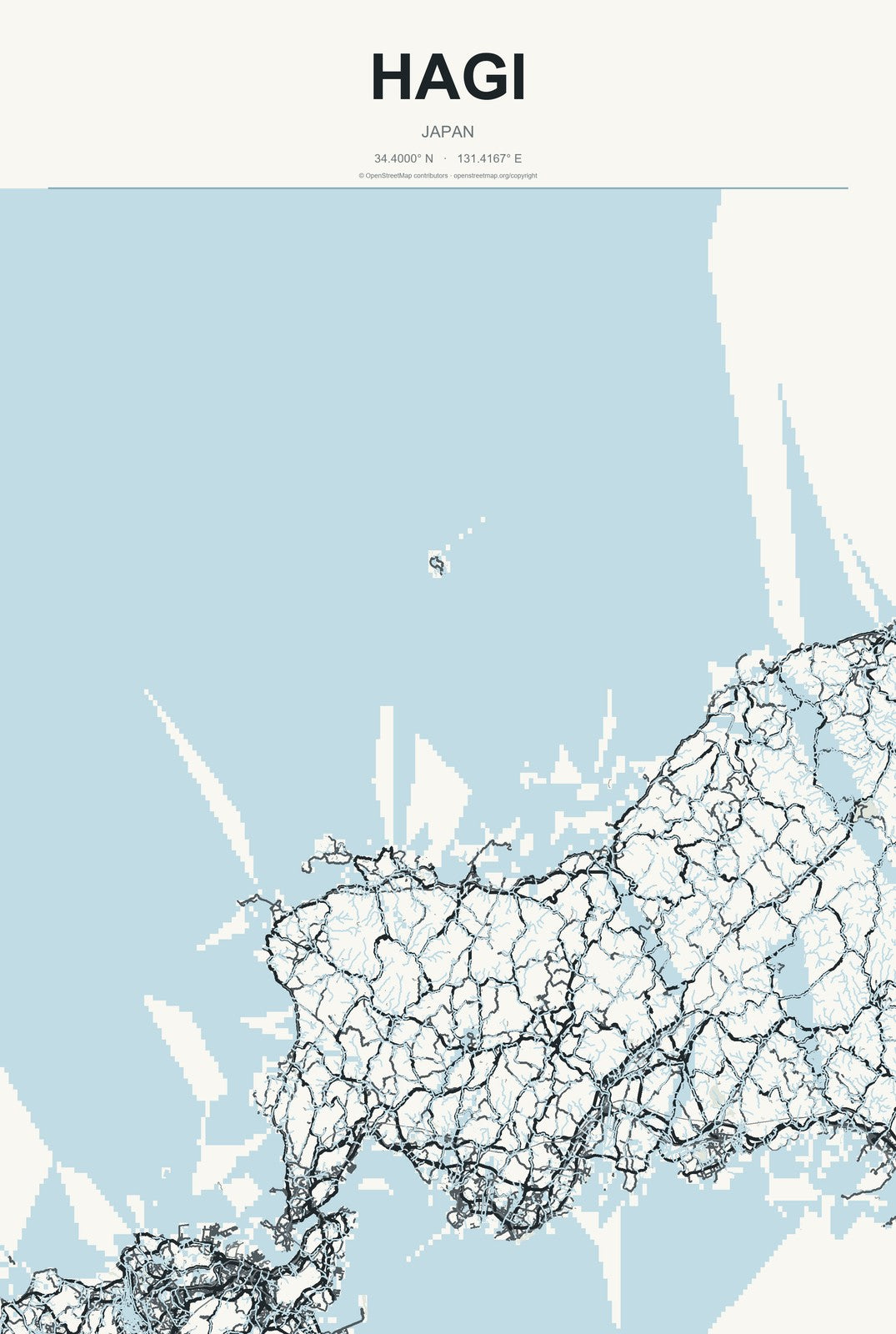 Hagi, Japan City Map Aluminum Sign in Headline Atlas style