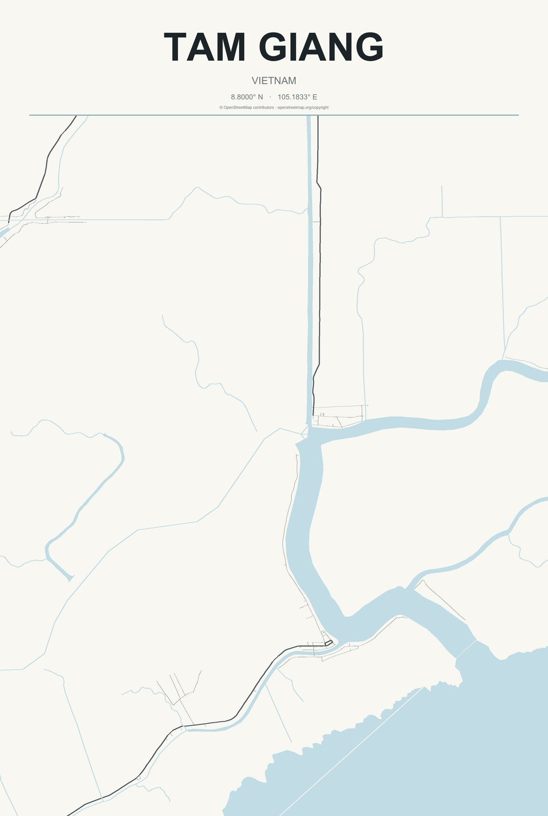 Tam Giang, Vietnam City Map Aluminum Sign in Headline Atlas style