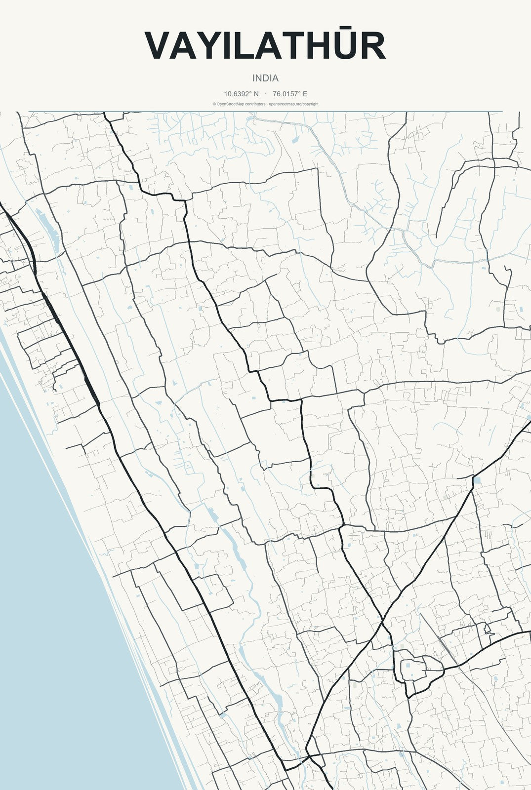 Vayilathūr, India City Map Aluminum Sign in Headline Atlas style