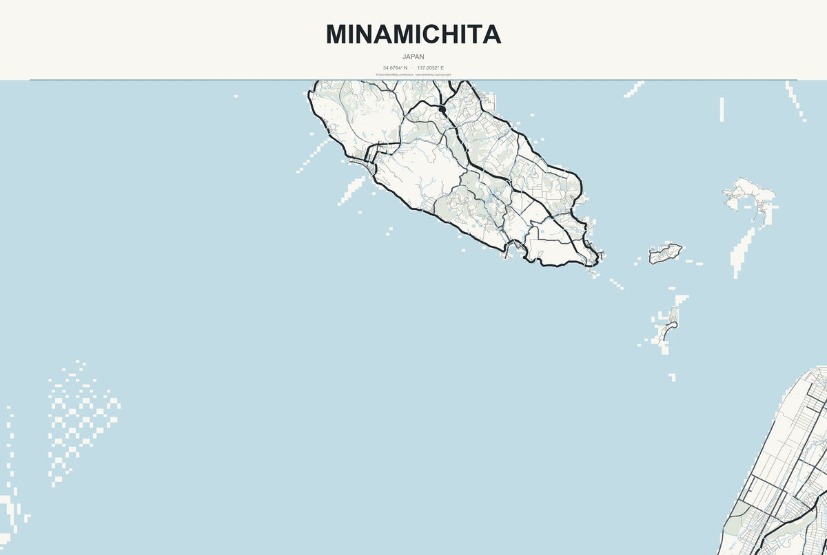 Minamichita, Japan City Map Aluminum Sign in Headline Atlas style