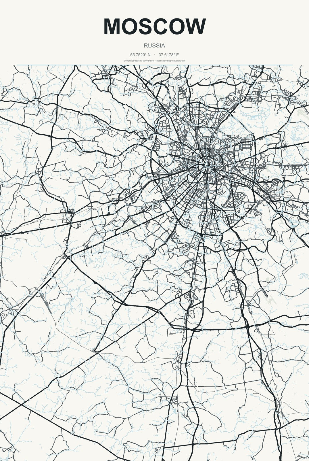 Moscow, Russia City Map Aluminum Sign in Headline Atlas style