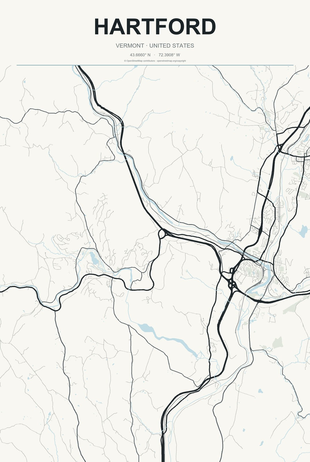 Hartford, Vermont City Map Aluminum Sign in Headline Atlas style