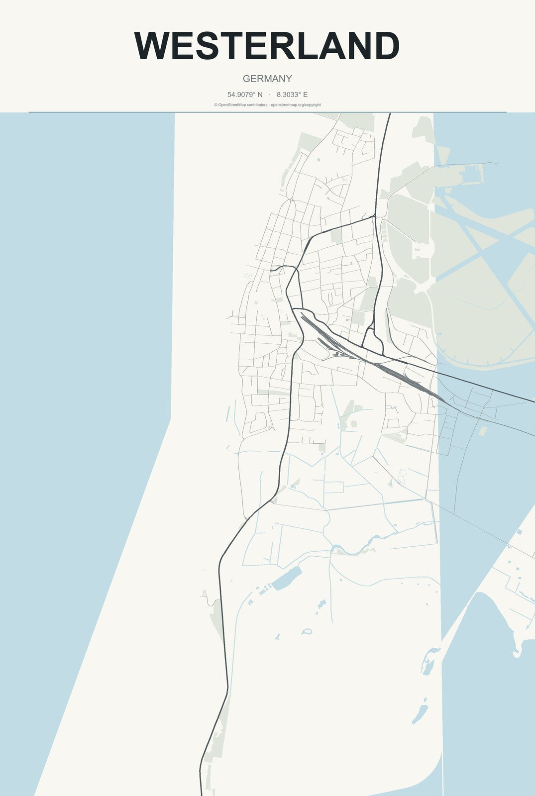 Westerland, Germany City Map Aluminum Sign in Headline Atlas style