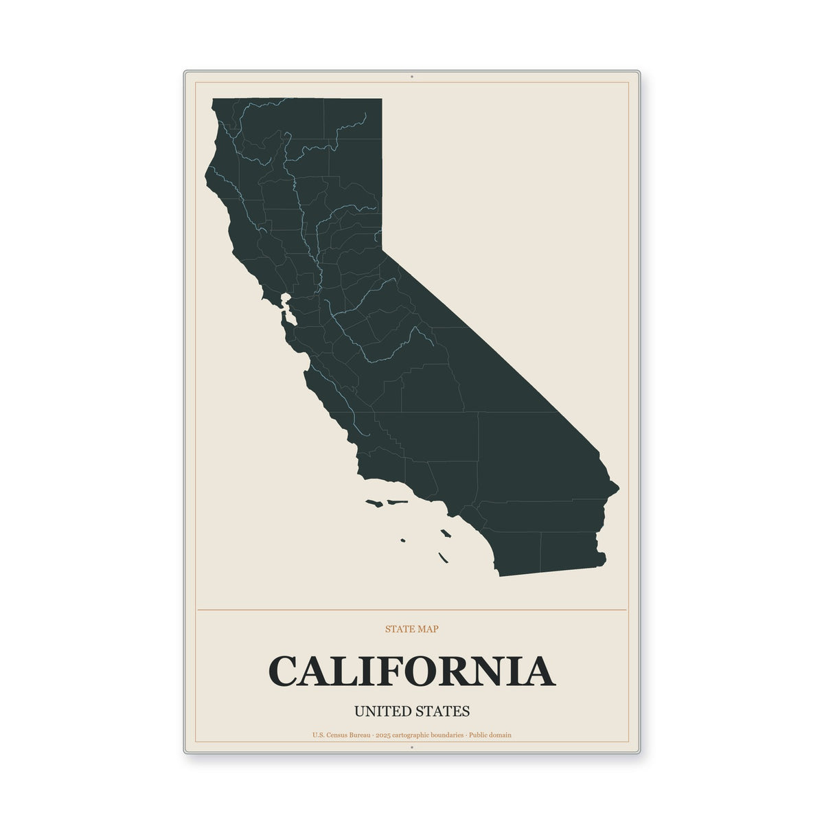 California state map aluminum sign in Headline Atlas style