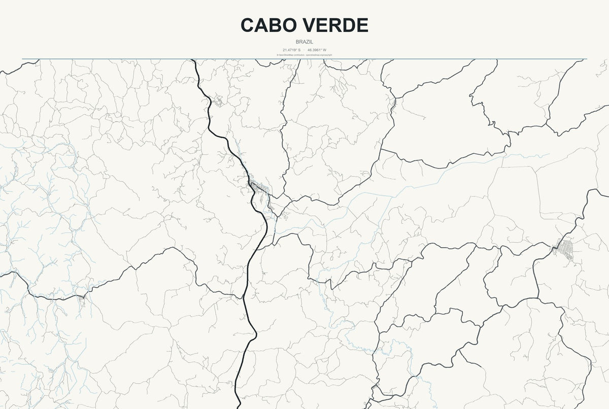 Cabo Verde, Brazil City Map Aluminum Sign in Headline Atlas style