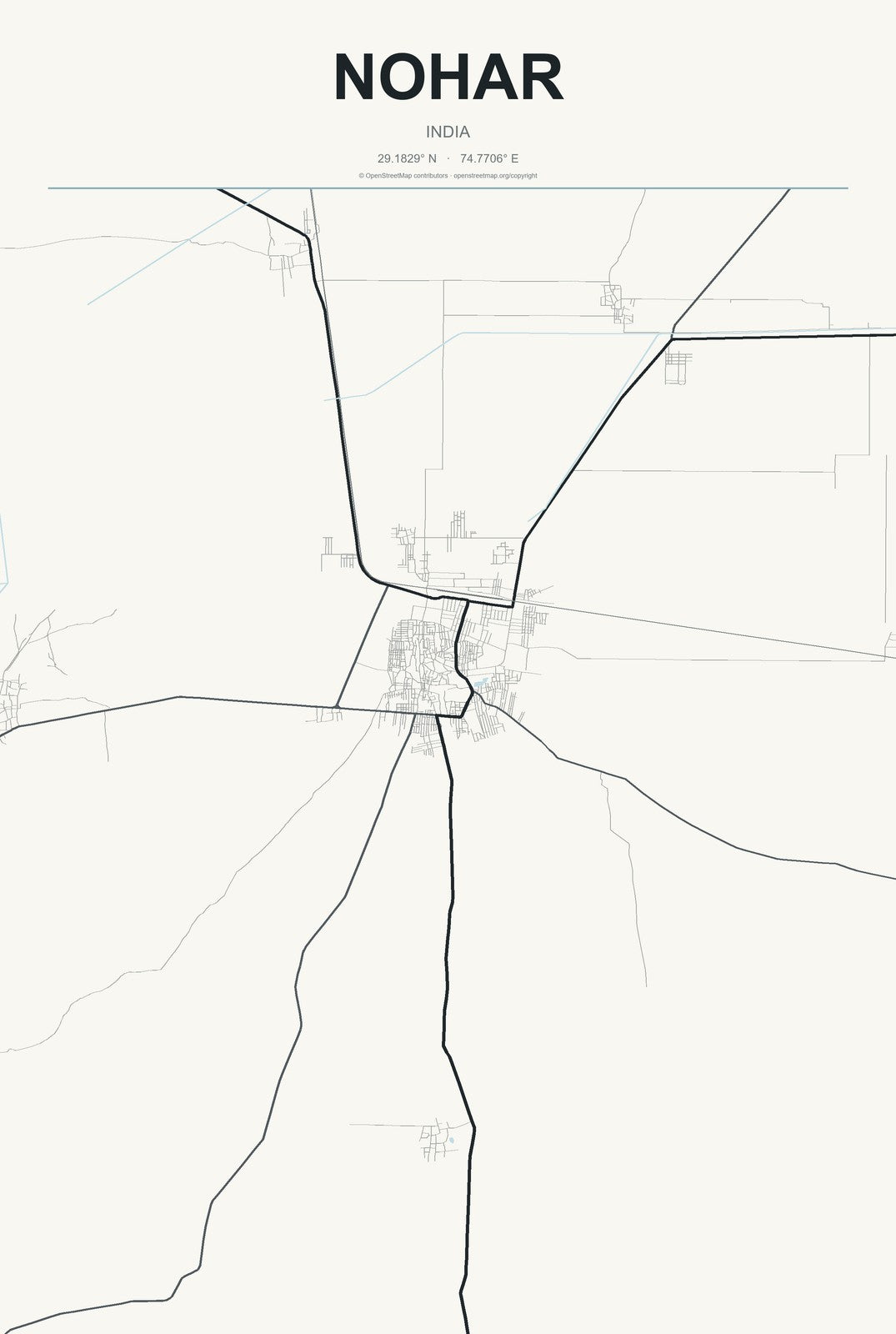 Nohar, India City Map Aluminum Sign in Headline Atlas style