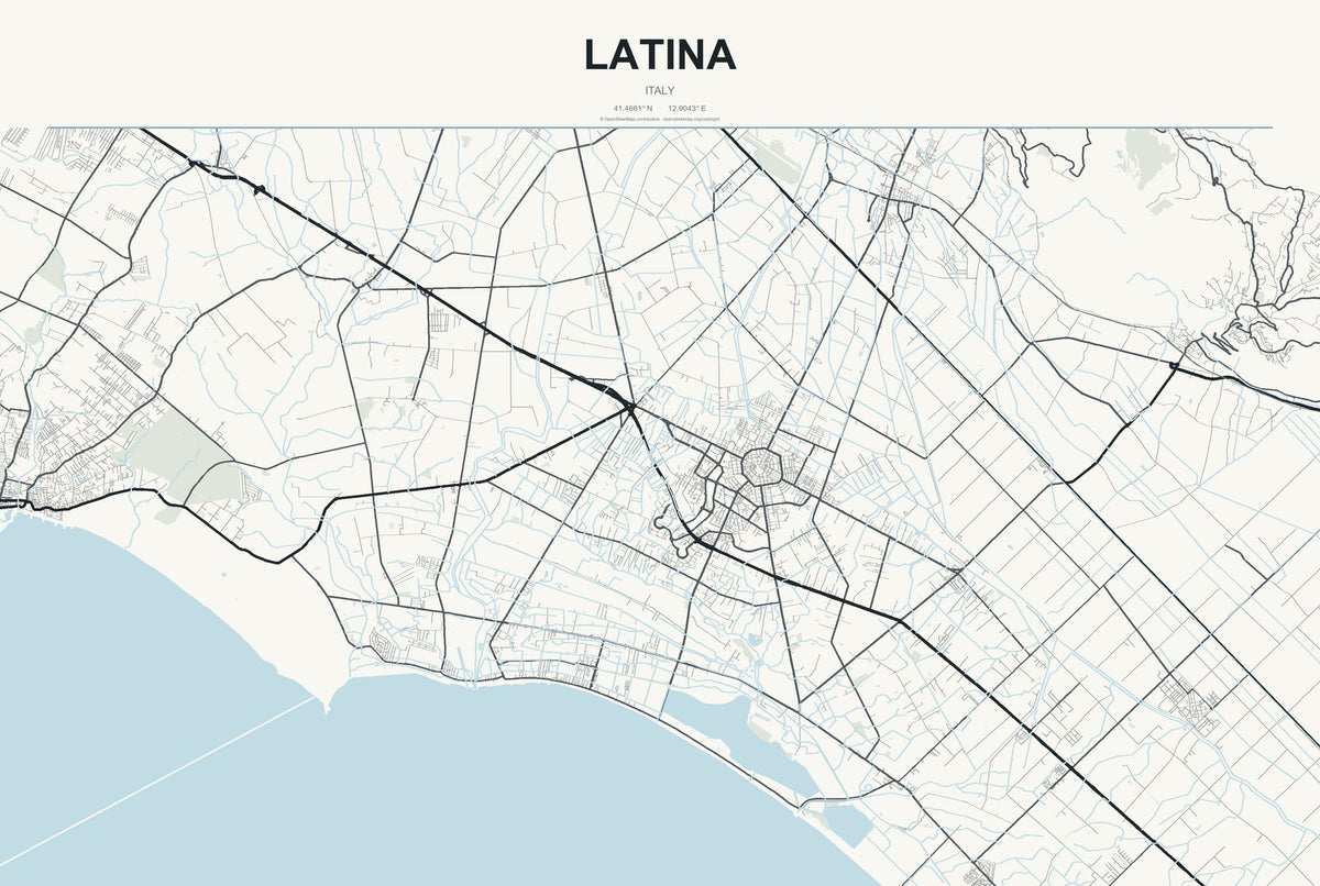 Latina, Italy City Map Aluminum Sign in Headline Atlas style