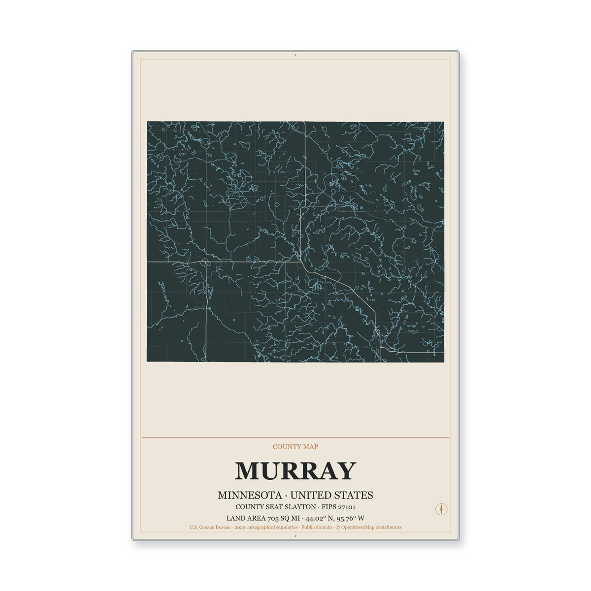 Murray County, Minnesota Map Aluminum Sign in Headline Atlas style