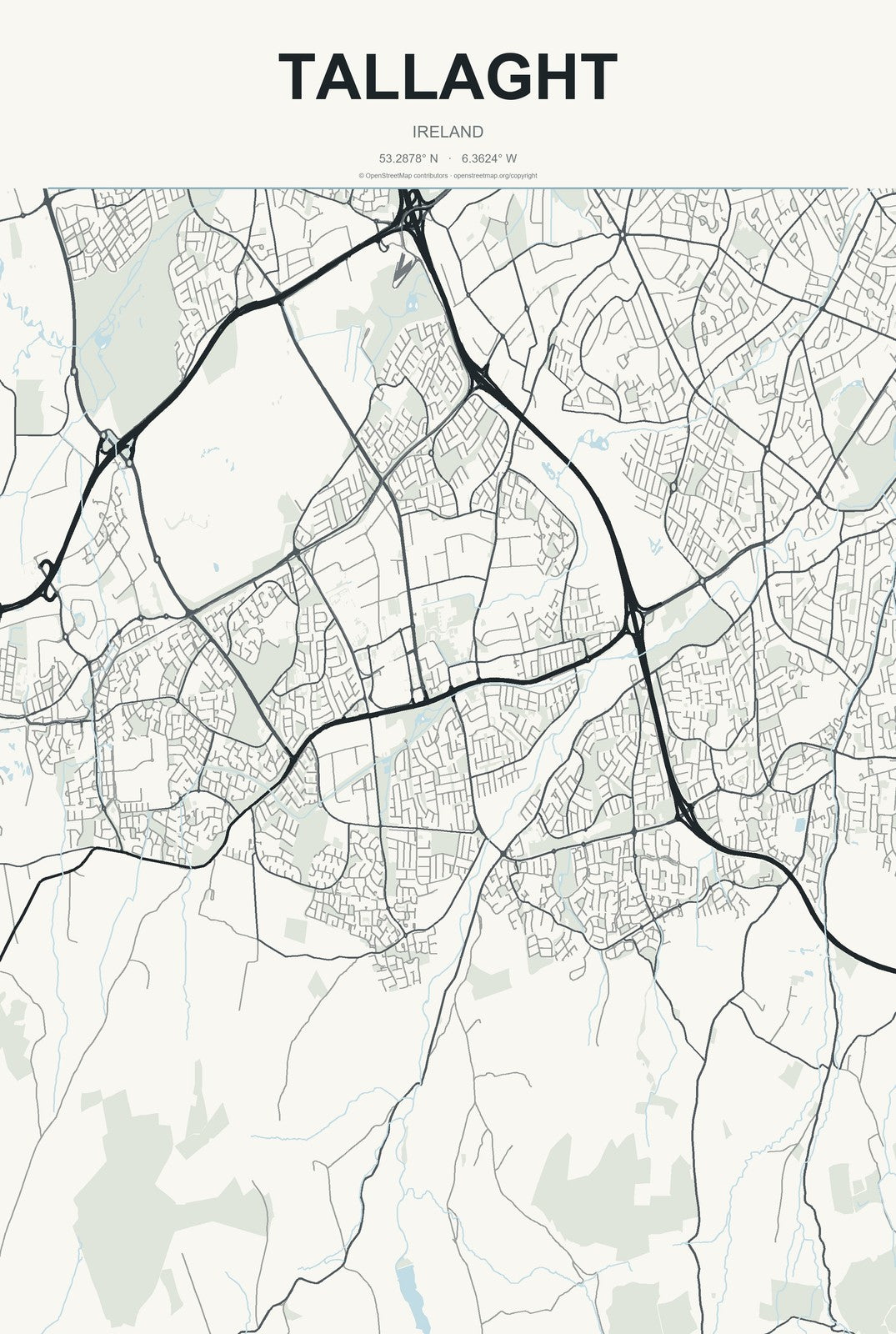 Tallaght, Ireland City Map Aluminum Sign in Headline Atlas style