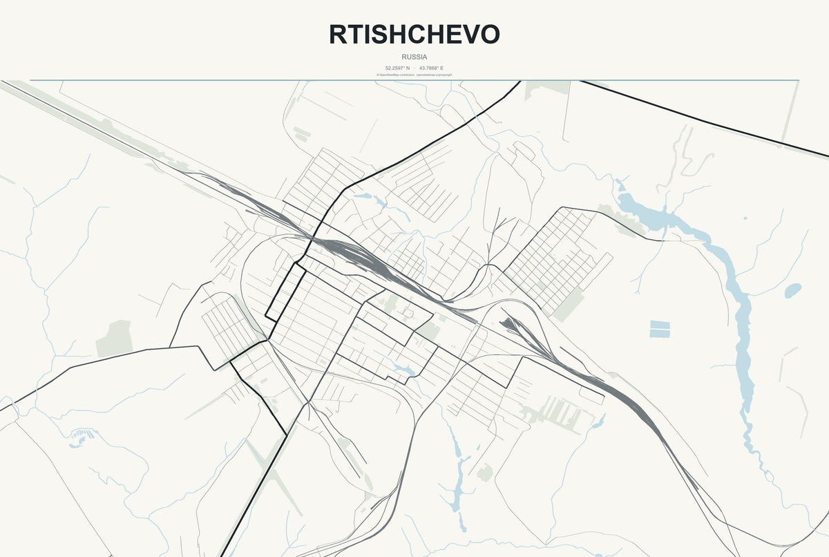 Rtishchevo, Russia City Map Aluminum Sign in Headline Atlas style