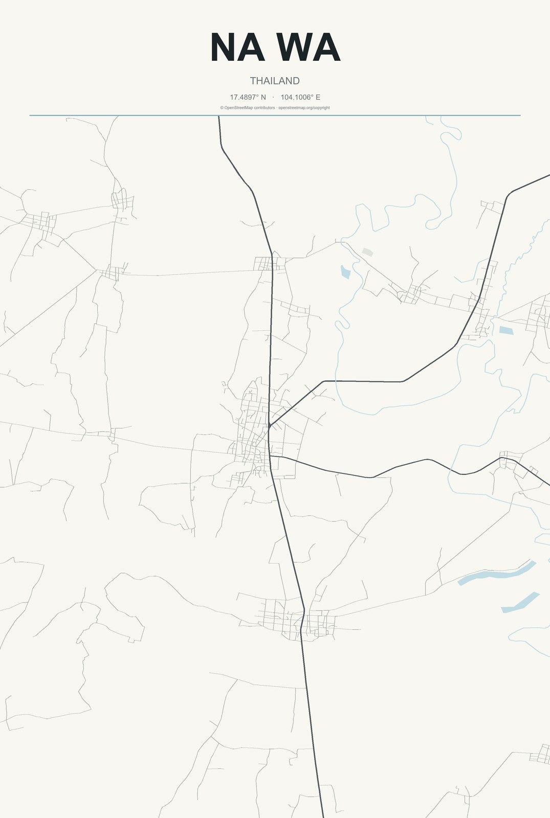Na Wa, Thailand City Map Aluminum Sign in Headline Atlas style