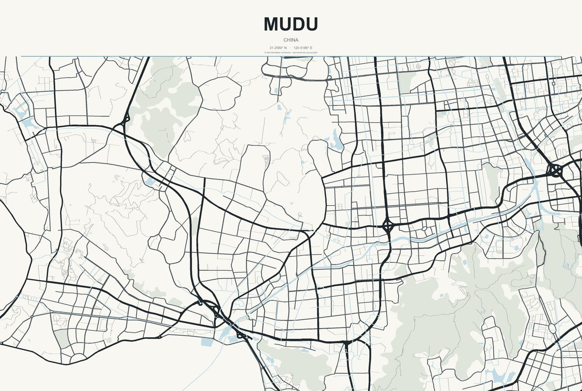 Mudu, China City Map Aluminum Sign in Headline Atlas style