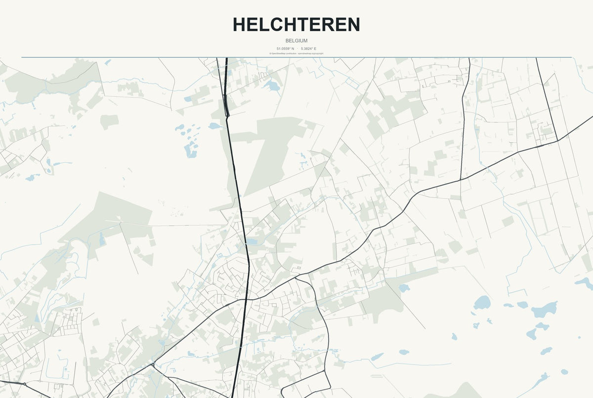 Helchteren, Belgium City Map Aluminum Sign in Headline Atlas style